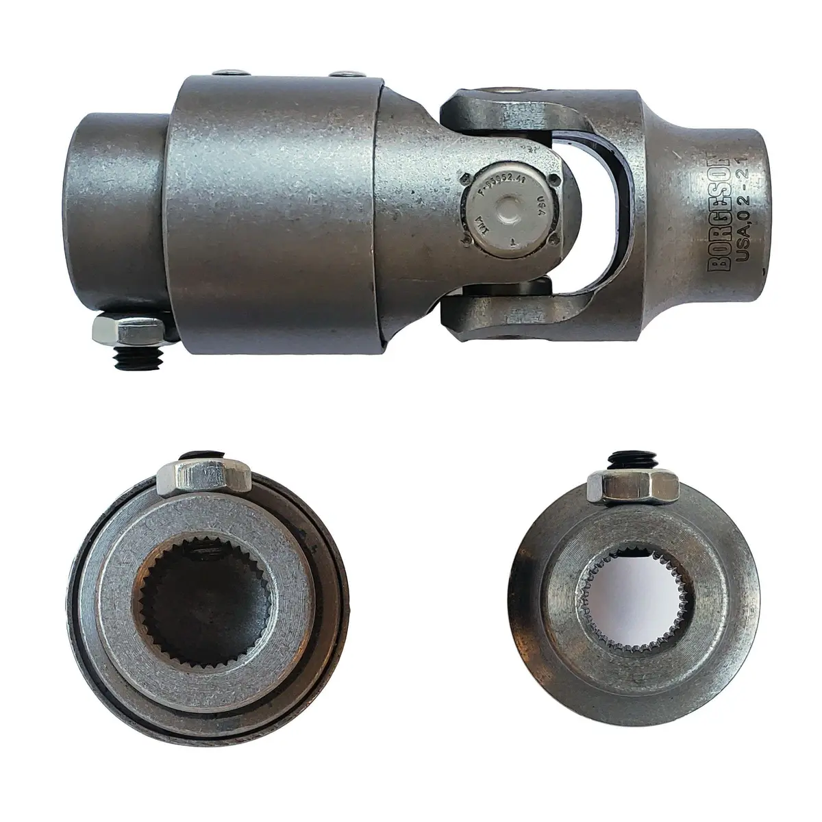 5/8-36 Spline X 3/4-36 Spline Vibration Reducer Steering U-Joint - Select Finish, Borgeson 1