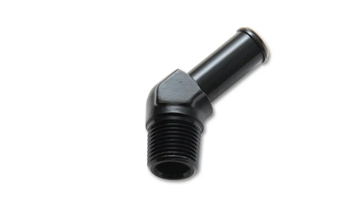 Vibrant Performance 11225 Male Npt To Hose Barb Adapter, 45 Degree; Npt Size: 3/8" Hose Size: 3/8" 1