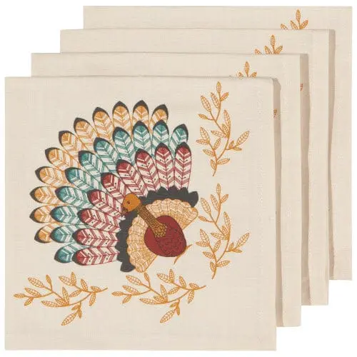 Now Designs - Tommy Turkey Table Napkins - Set Of 4 1