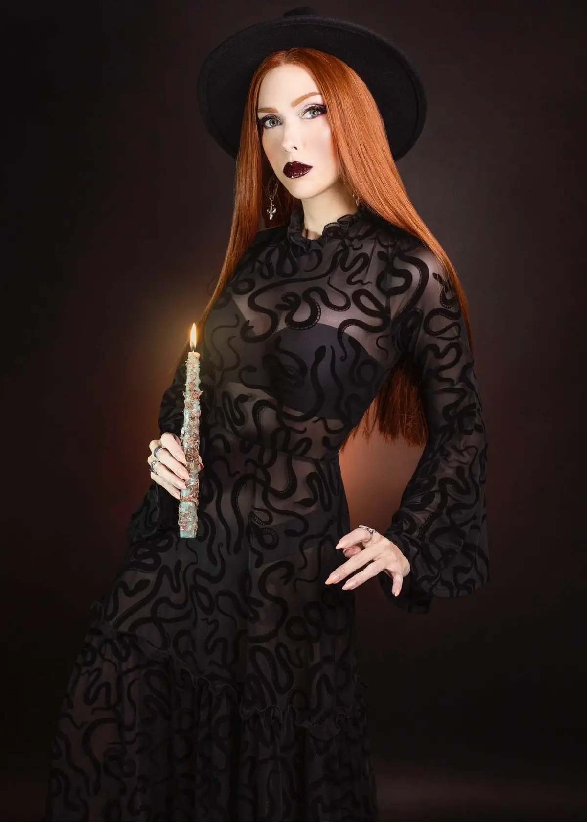 Sloane - Velvet Flocked Snake Maxi Dress With Bell Sleeves 1