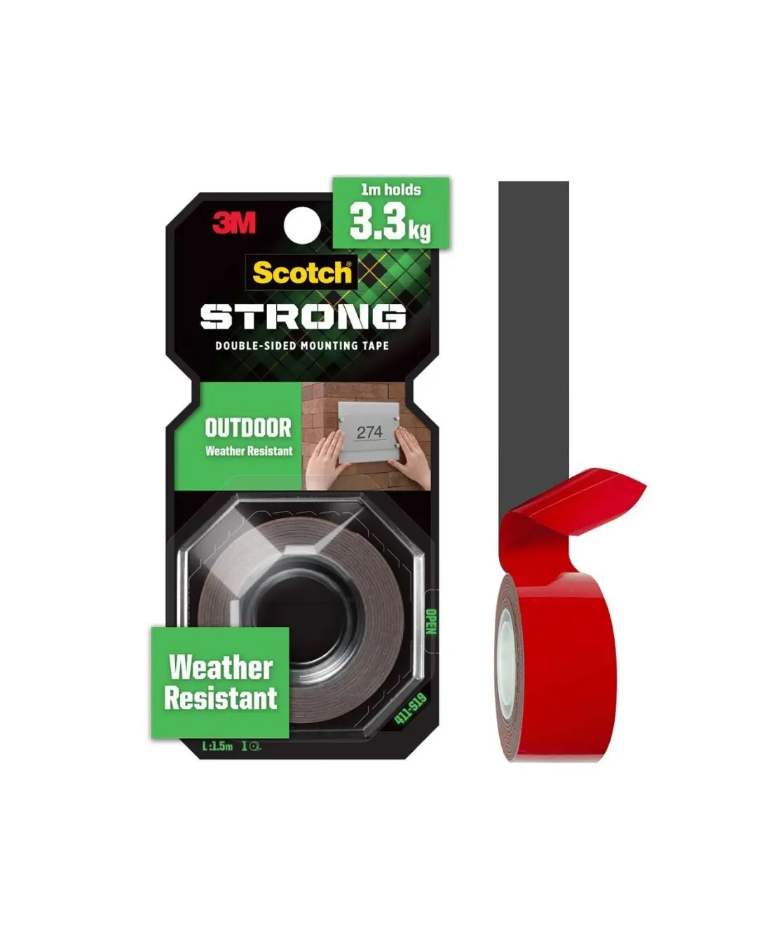 3M 411-S19 Scotch Outdoor Double-Sided Mounting Tape 19Mm X 1.5M | Model: 3M-411-S19 1
