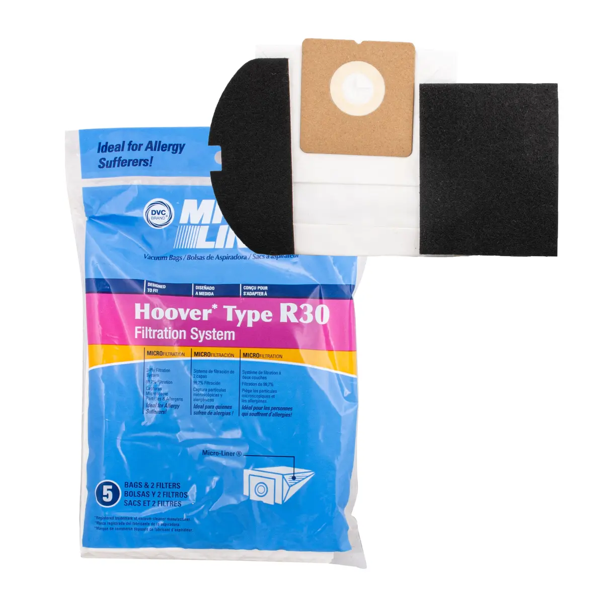Johnny Vac Prima Replacement Bags 300  5 Bags 2 Filters Hoover R30 1