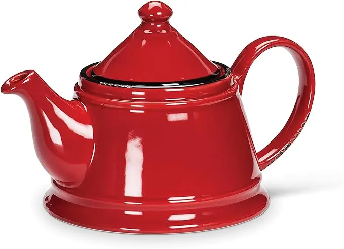 Enamel Teapot - Stoneware Teapot - Red, 32Oz (9" L) 1