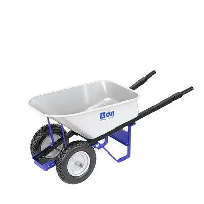 6 Cu Ft Wheelbarrow, Steel Tray And Handles, Double Flat Free Ti 1