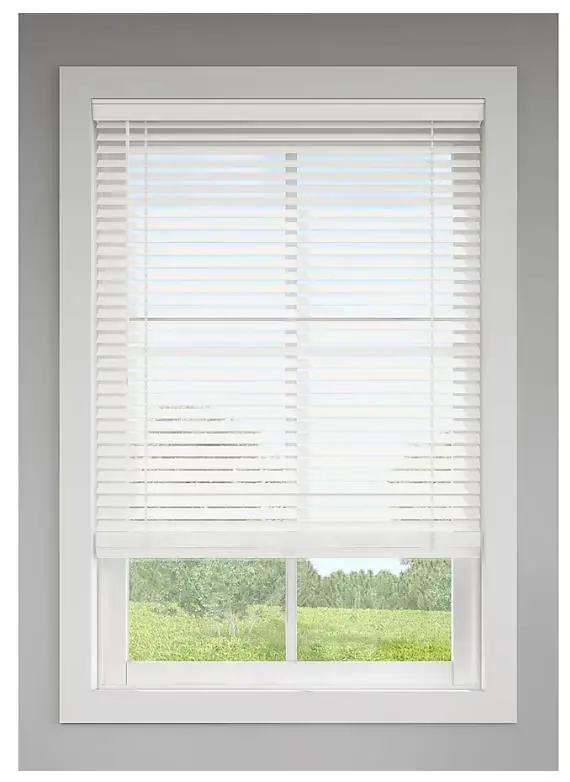 34"X48" Cordless Wht Faux Wood Darkening Hori Blinds 1
