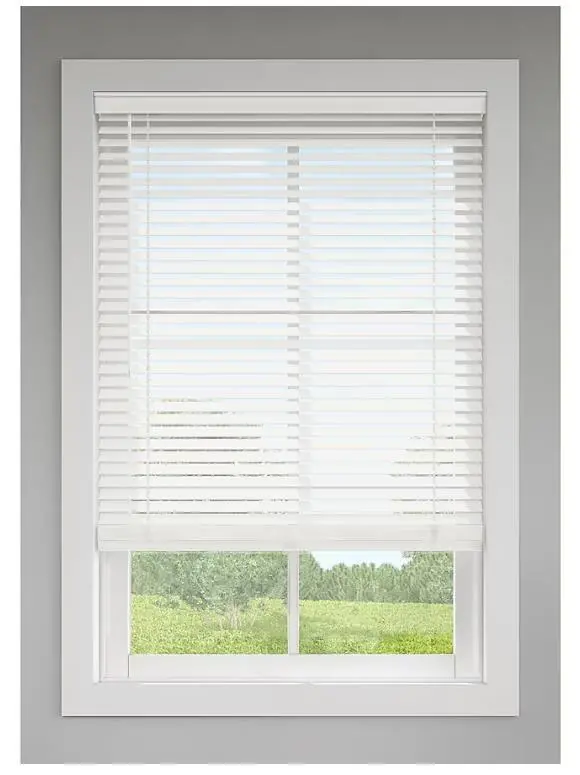 23"X64" Cordless Wht Faux Wood Darkening Hori Blinds 1