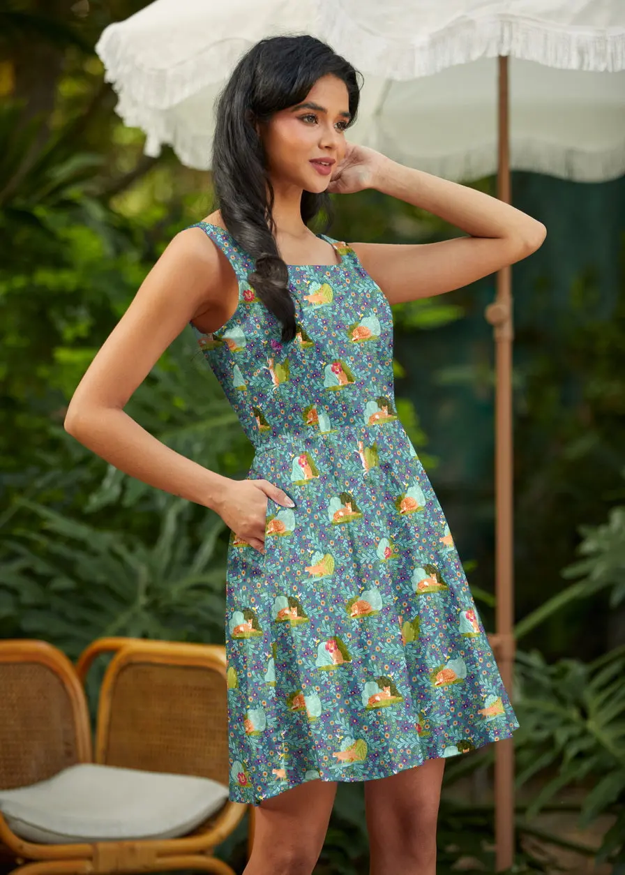 Stretch Cotton Skater Dress Cats 1