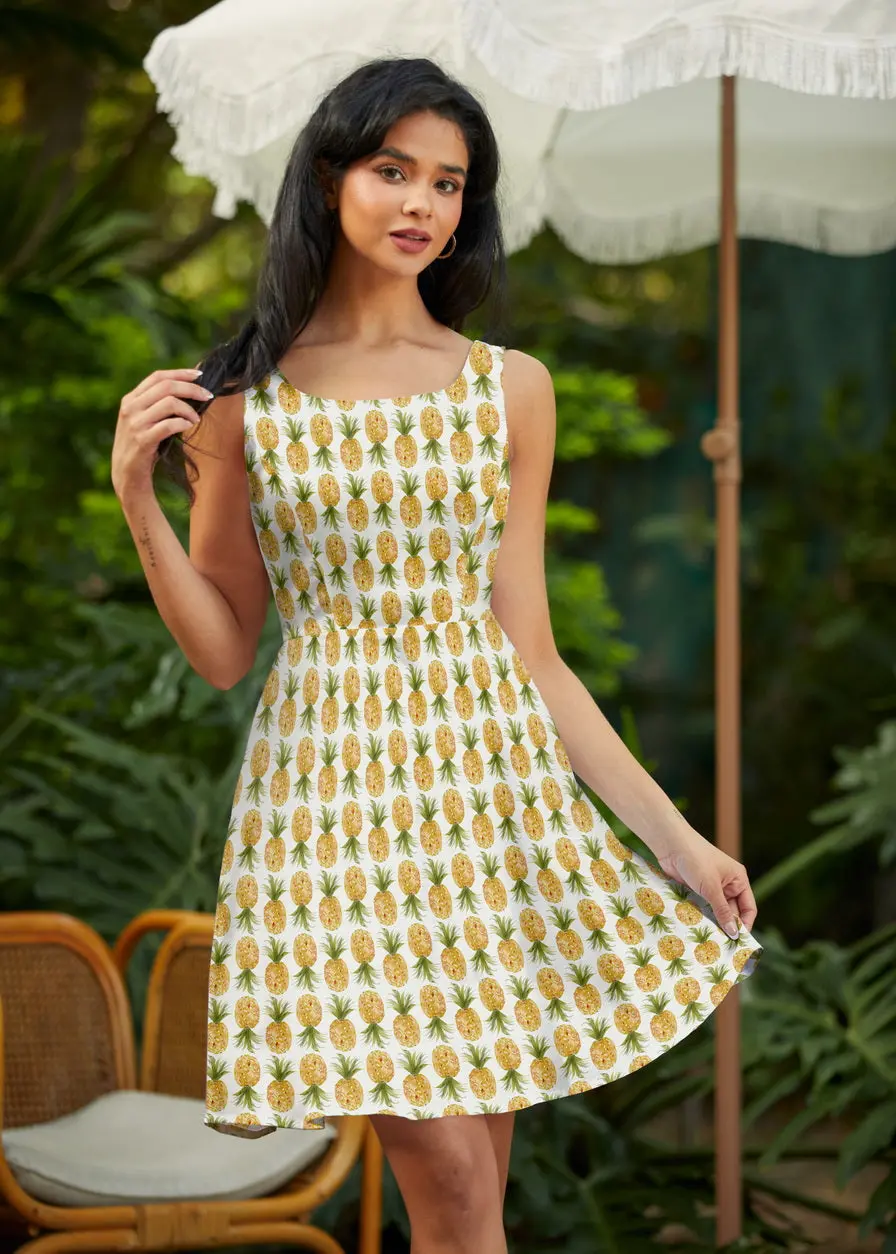 Stretch Cotton Skater Dress Pineapple 1