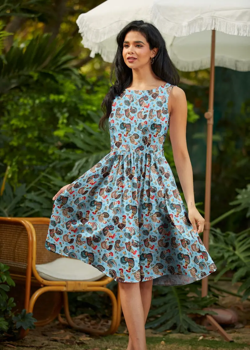 Vintage Style Mini Dress Chicken Print 1