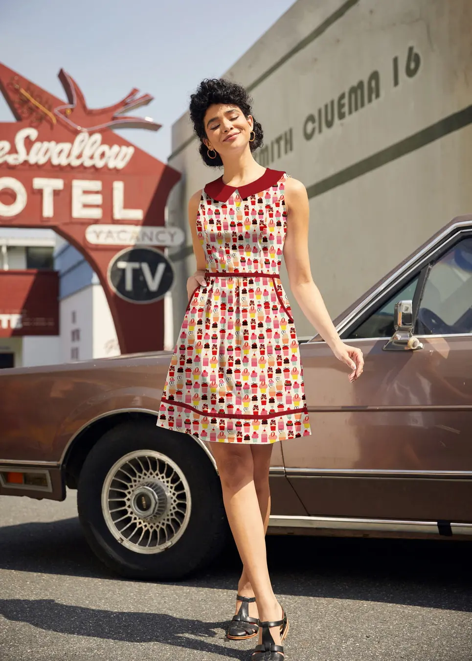 Retro Mod Collared Dress Cupcake Print 1