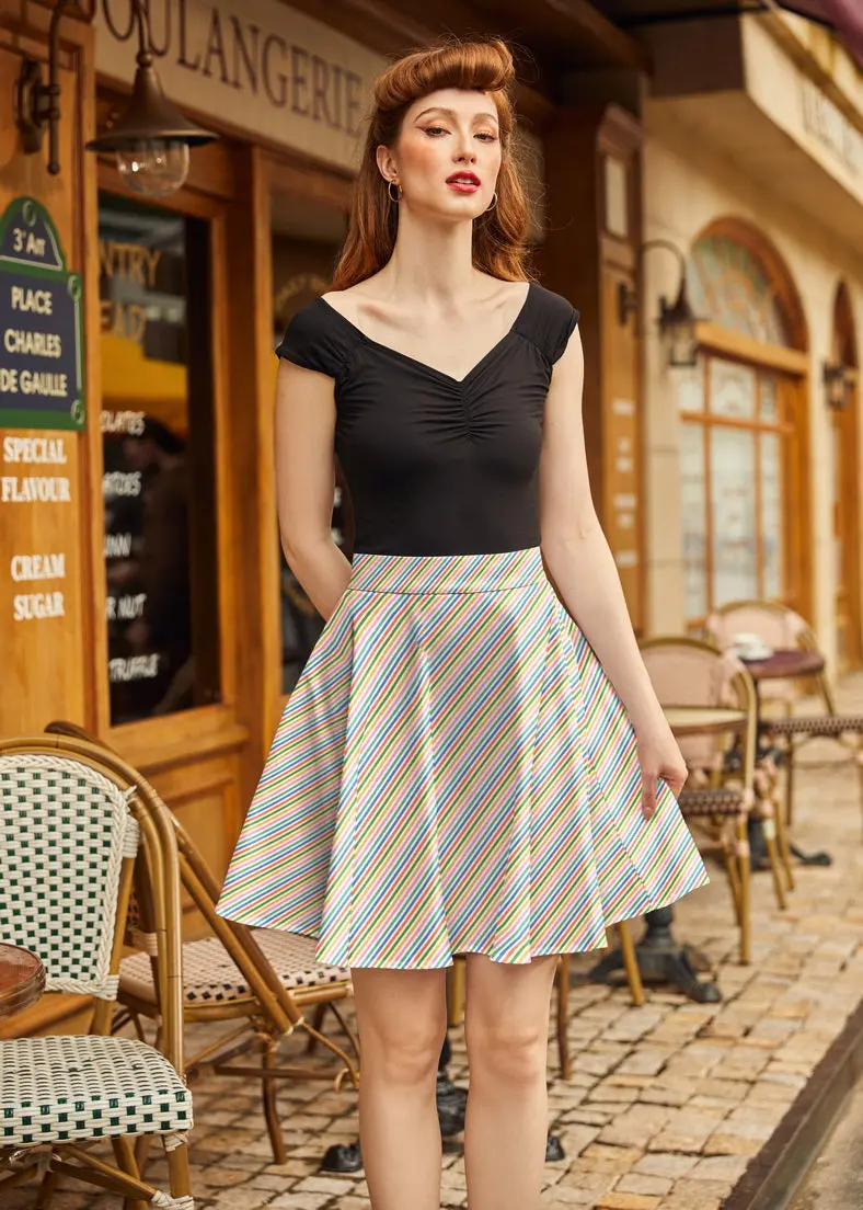Rainbow Stripe Skater Skirt 1