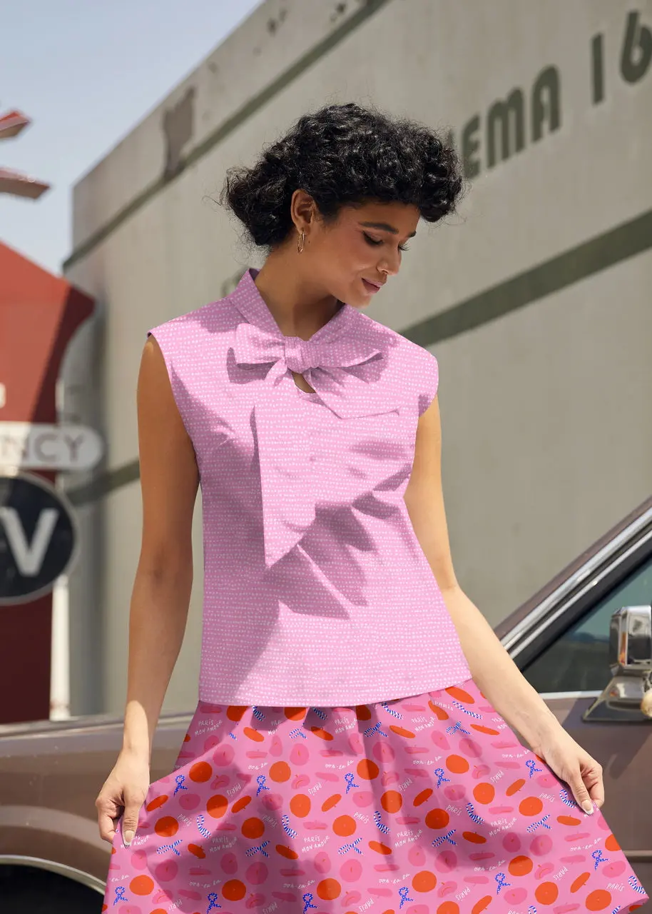 Vintage Style Bow Top In Pink Dots 1