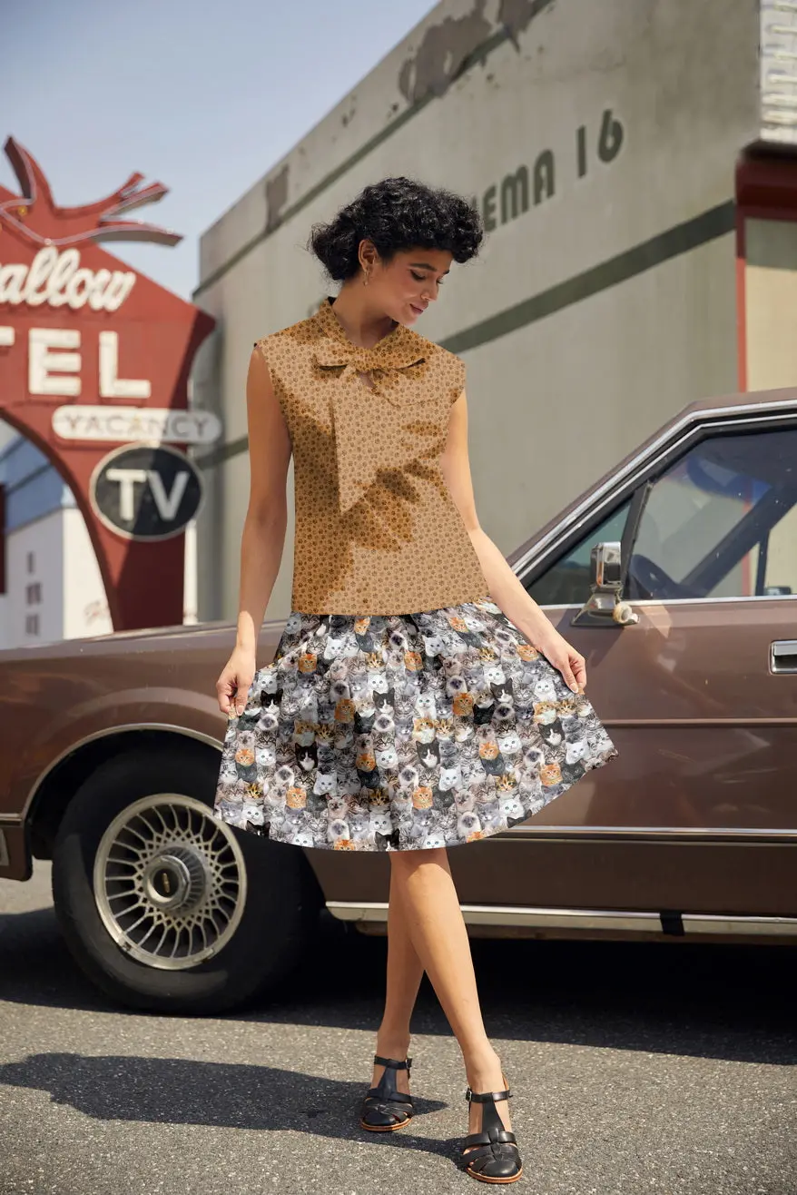 Vintage Style Bow Top In Paw Print 1