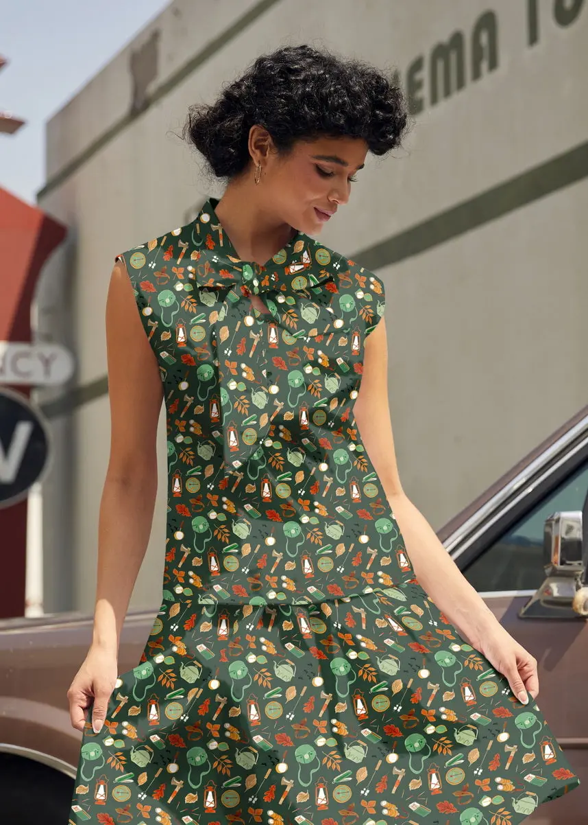 Vintage Style Bow Top In Camping Print 1