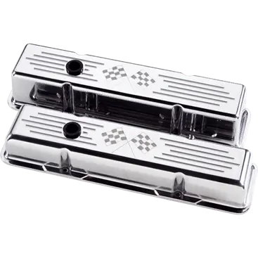 Billet Aluminum Small Block Chevy "Cross Flags" Style Streamline Valve Cover, (Pair) 1