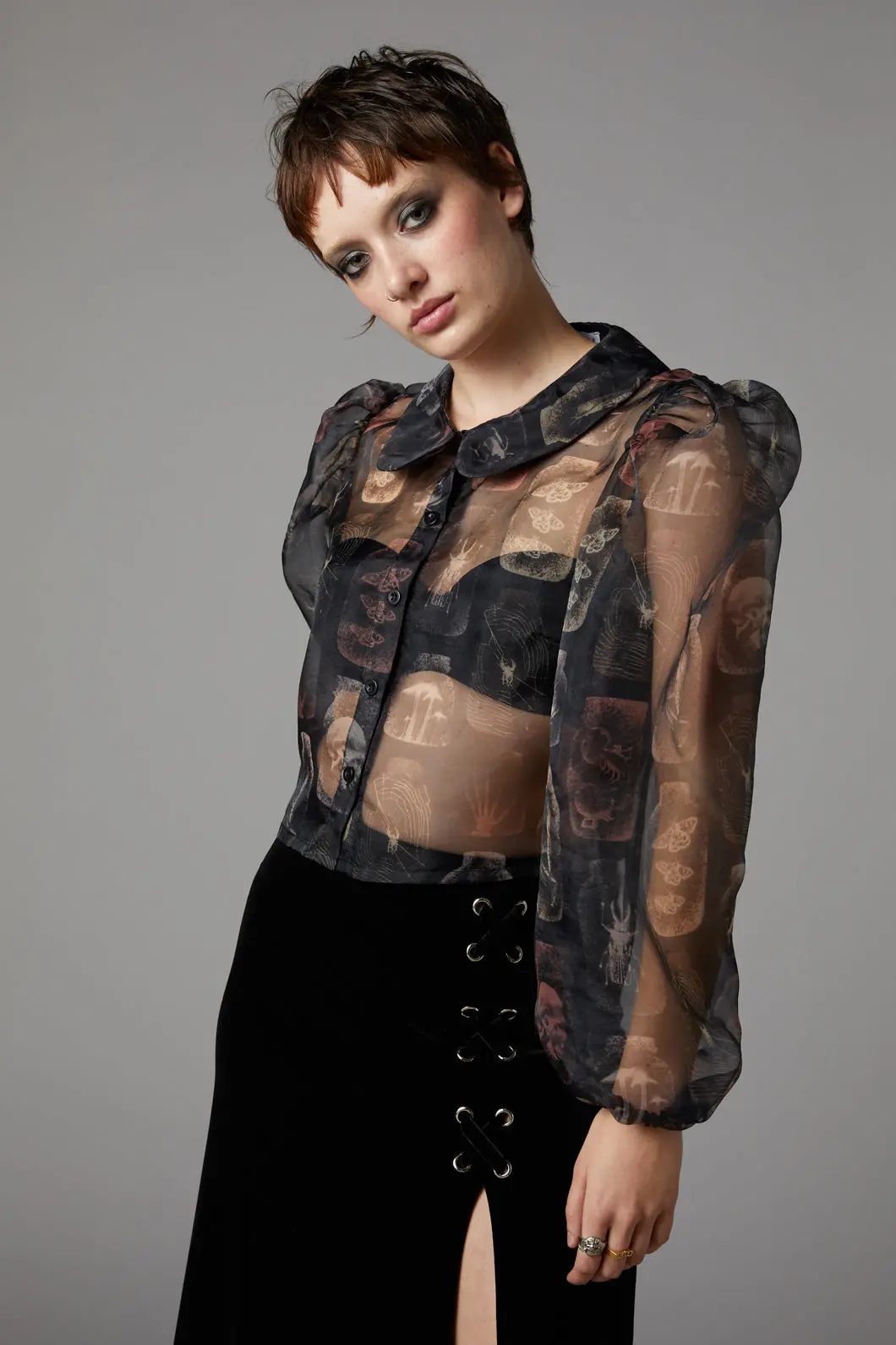 Sheer Gothic Puff Shoulder Blouse 1