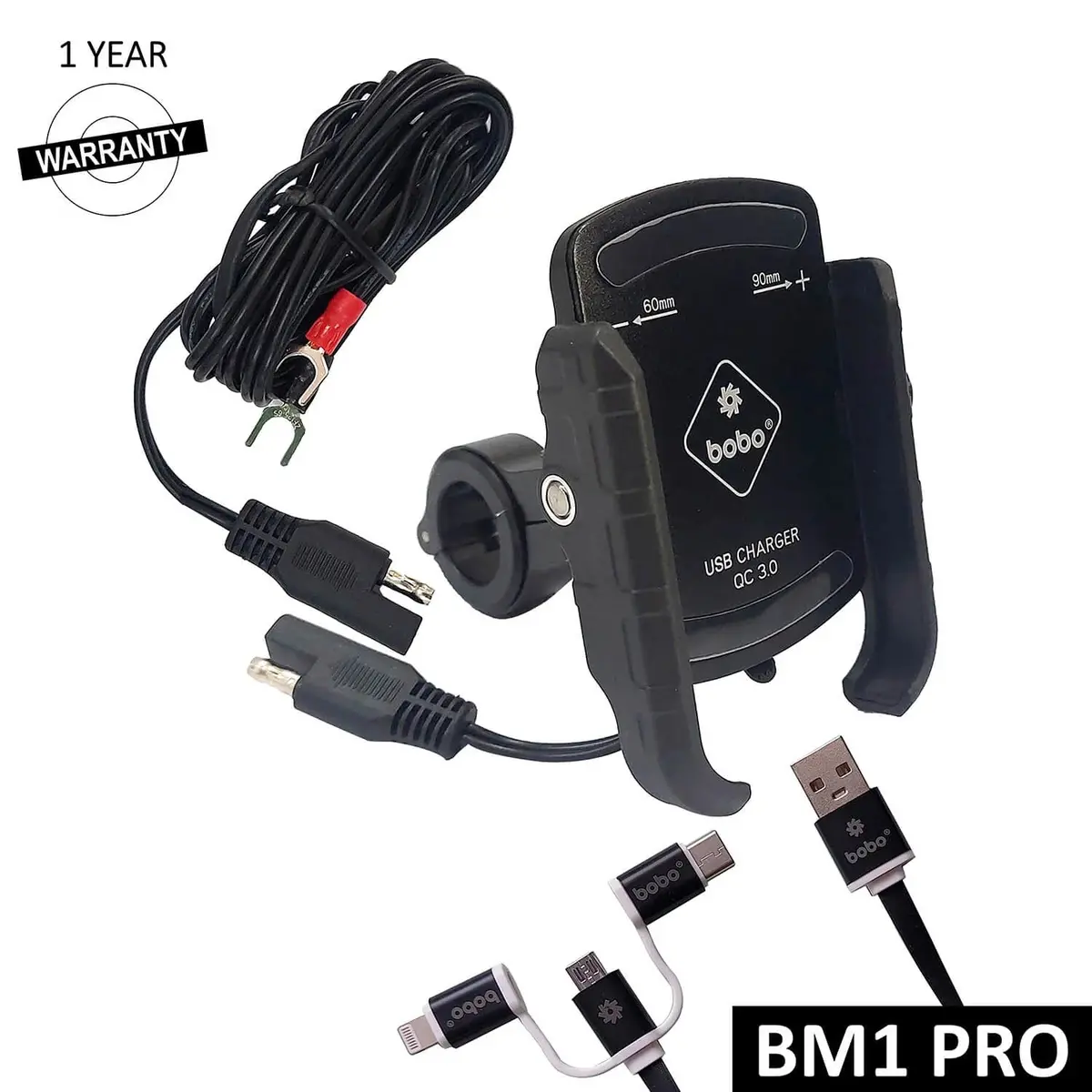 Bobo  Bm1 Pro Bike Phone Holder (Bm1 + Fast Usb Cable + Sae Connector) Motorcycle Mobile Mount 1