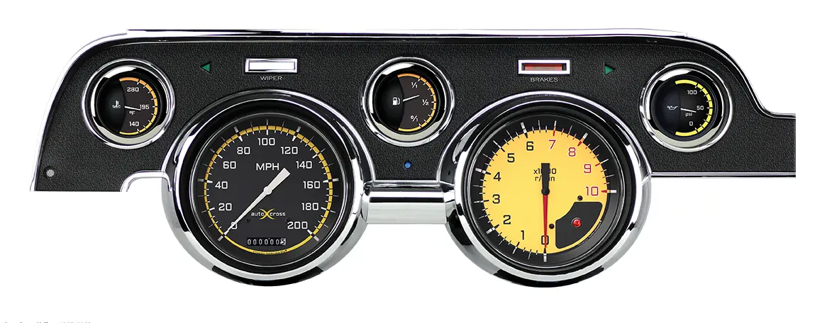 1967-68 Ford Mustang Classic Instruments Autocross Yellow Gauge Set 1