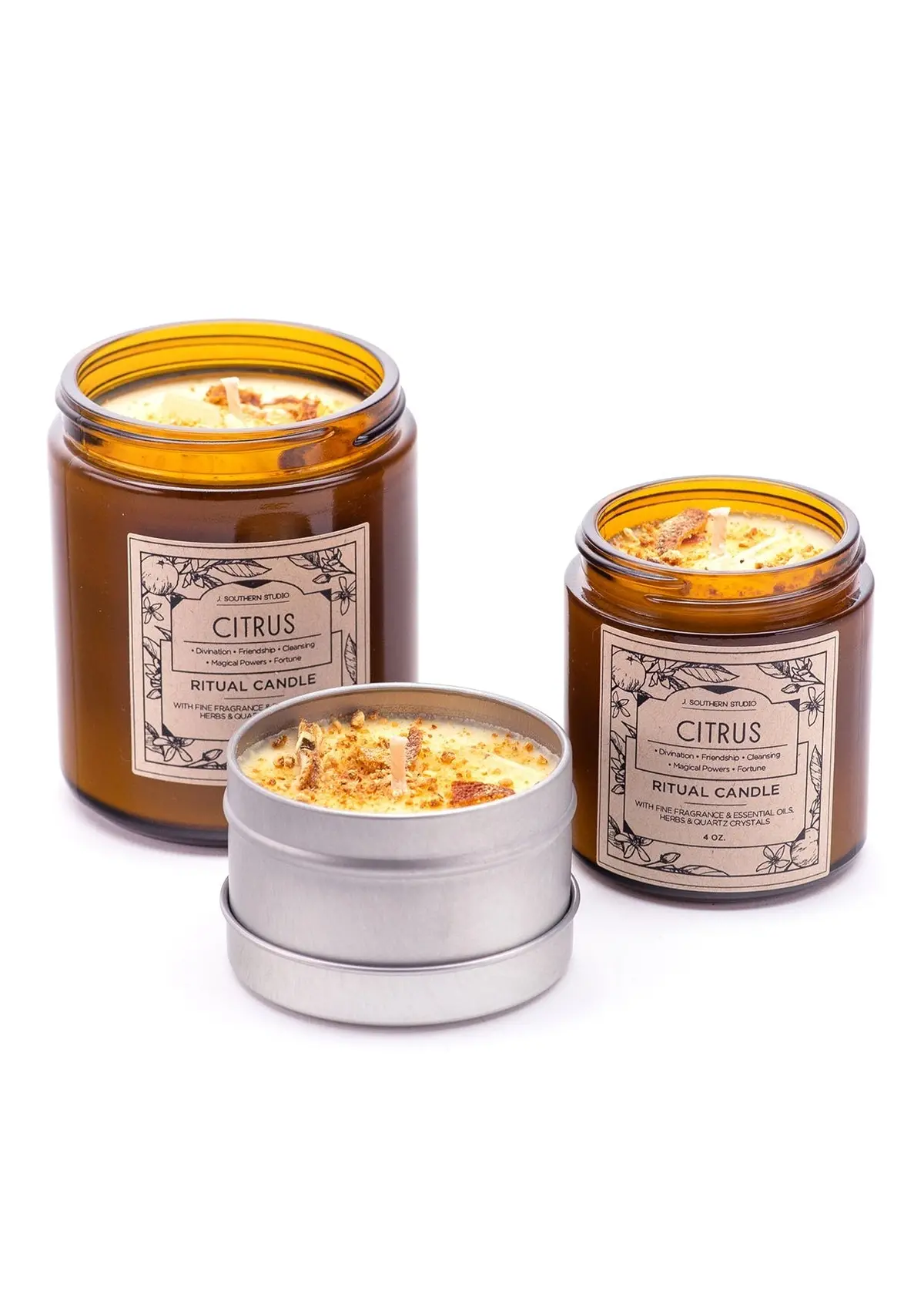 Citrus Ritual Candle With Quartz And Herbs 1