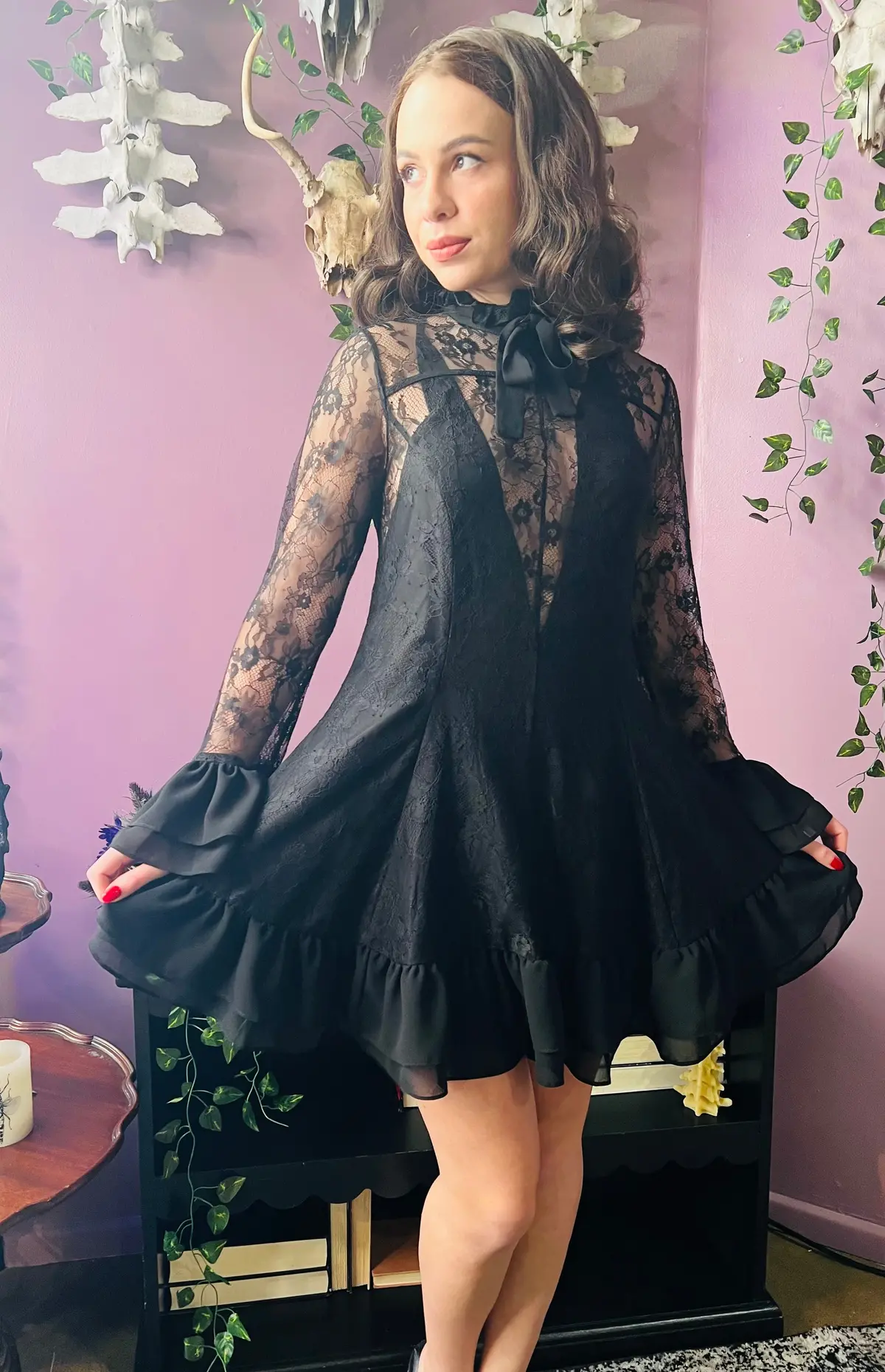 Nightshade - Dark Romantic Floral Mini Babydoll Dress 1
