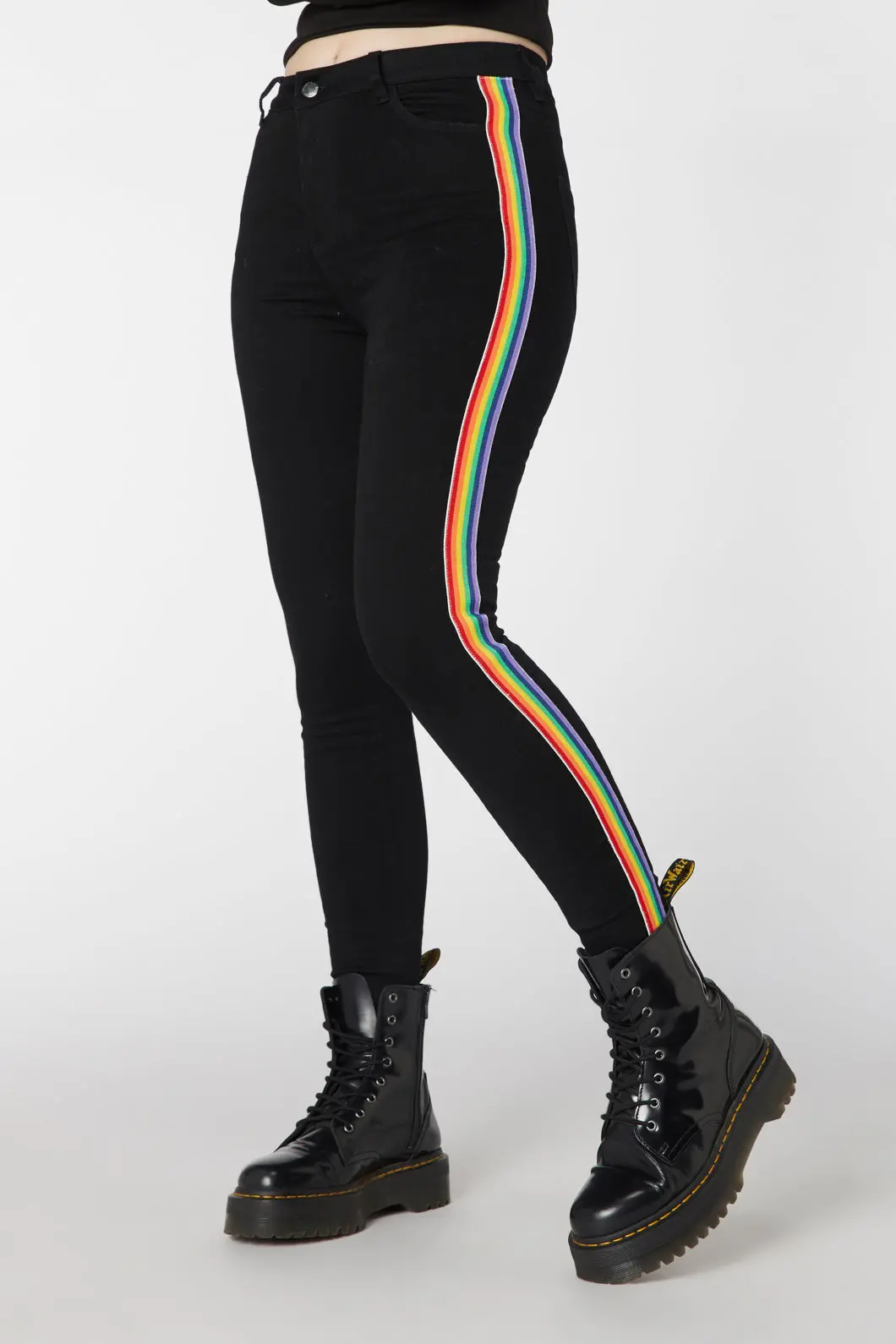 Stretch Denim Rainbow Slim Fit Black Skinny Jeans 1
