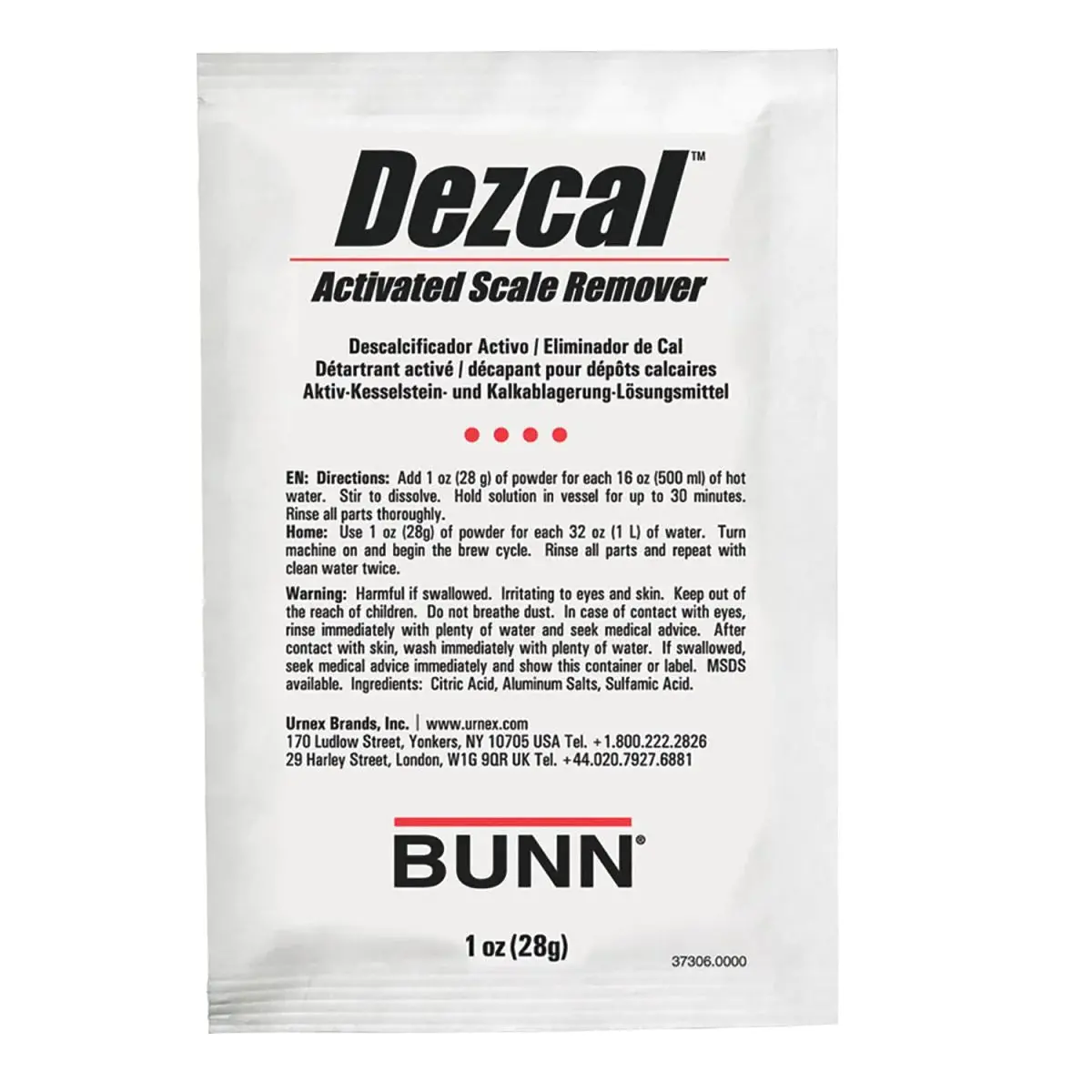 Bunn Coffee Maker Descaler Dezcal Made By Urnex | 4 X 1 Oz Packets | 37306.0001 1