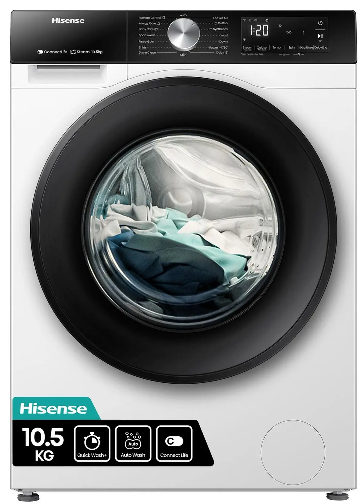 Hisense Wf3s1043bw3 10.5Kg Washing Machine With 1400 Rpm - White - A Rated 1