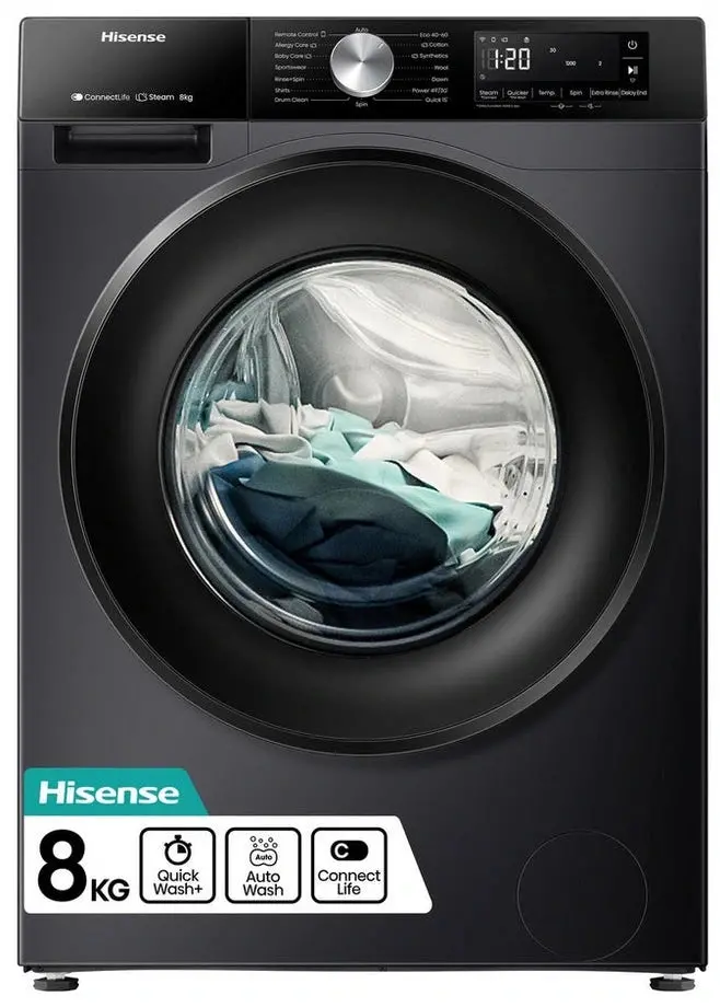 Hisense Wf3s8043bb3 8Kg Washing Machine With 1400 Rpm - Black - A Rated 1