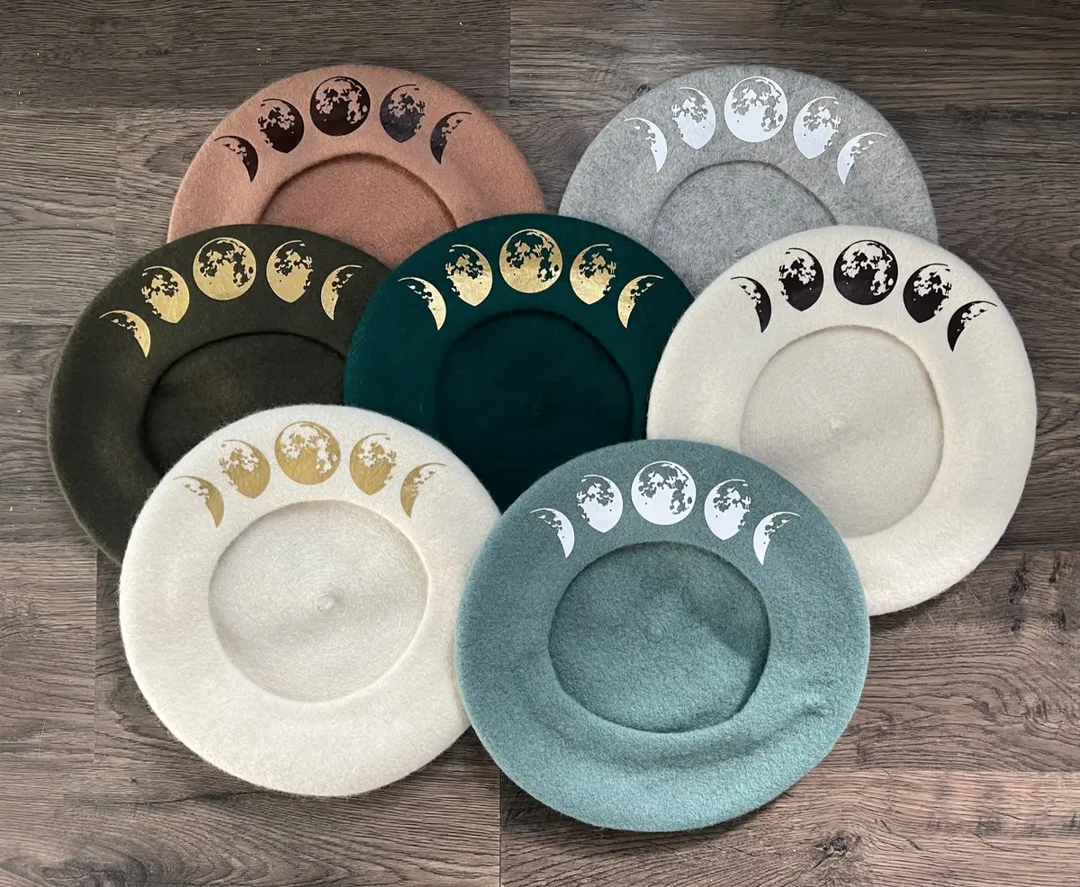 Vegan Felt Beret - Moon Phase - Choose Your Color 1