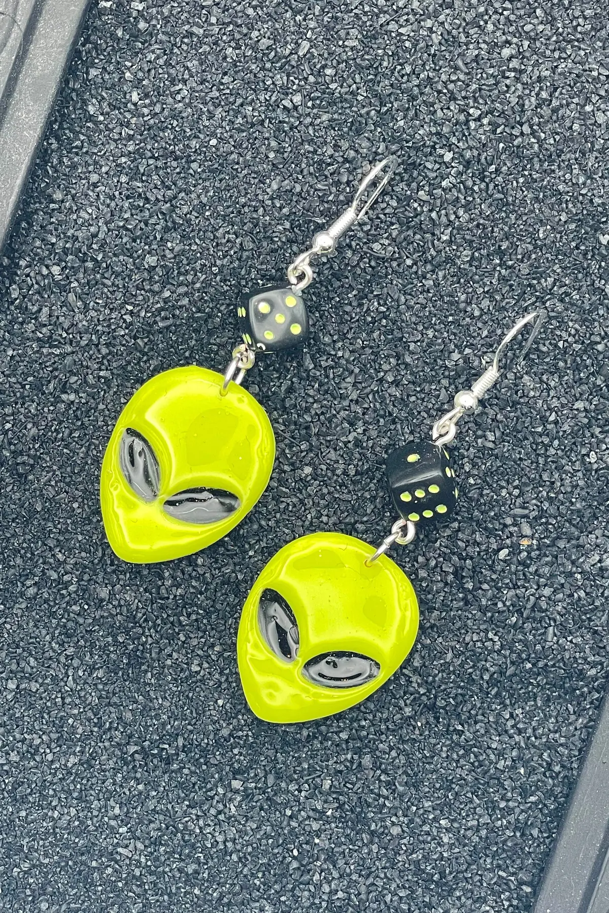 Alien Invasion Earrings With Dice Detail: Handmade, Hand-Painted Polymer Clay 1