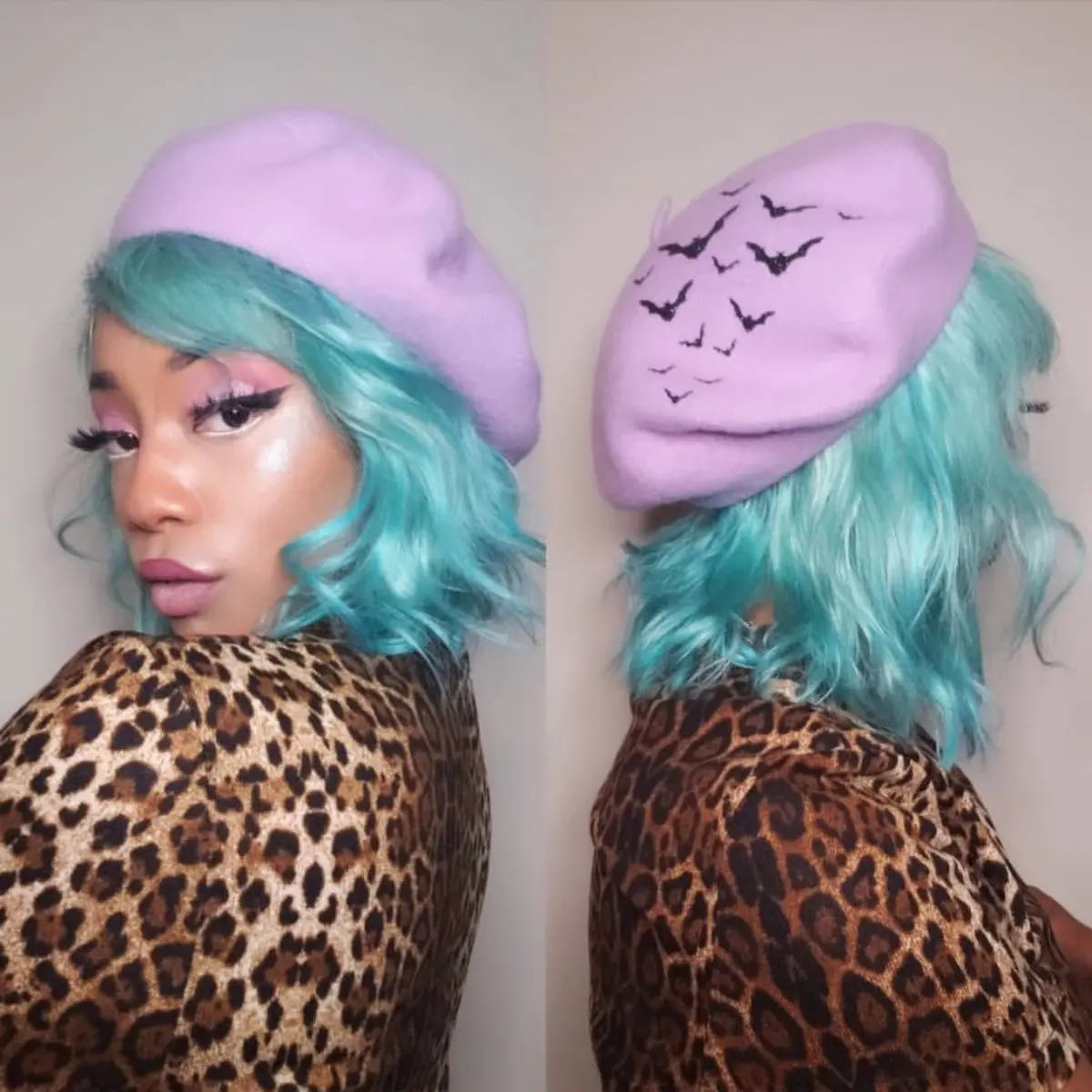 Vegan Felt Beret - Lavender - Bats 1