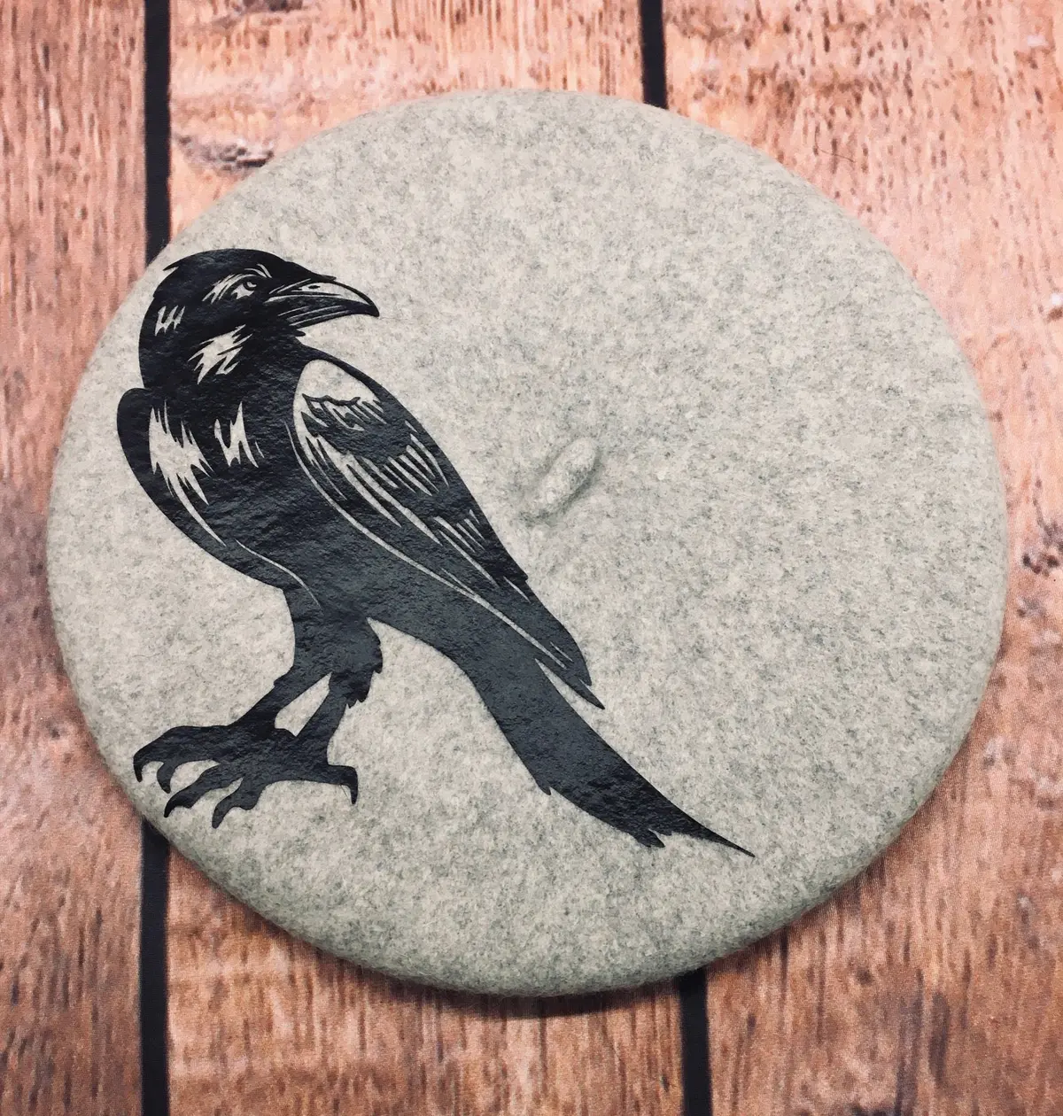Vegan Felt Beret - Grey - Raven 1