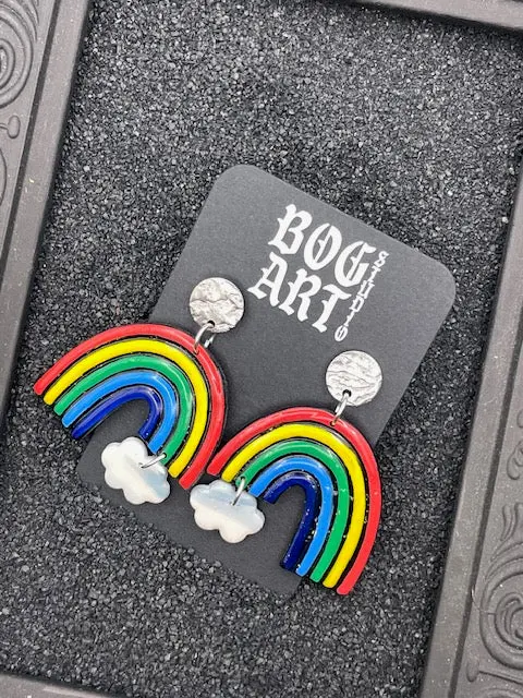 Love Is Love - Rainbow Arch With Cloud Earrings: Handmade Polymer Clay 2