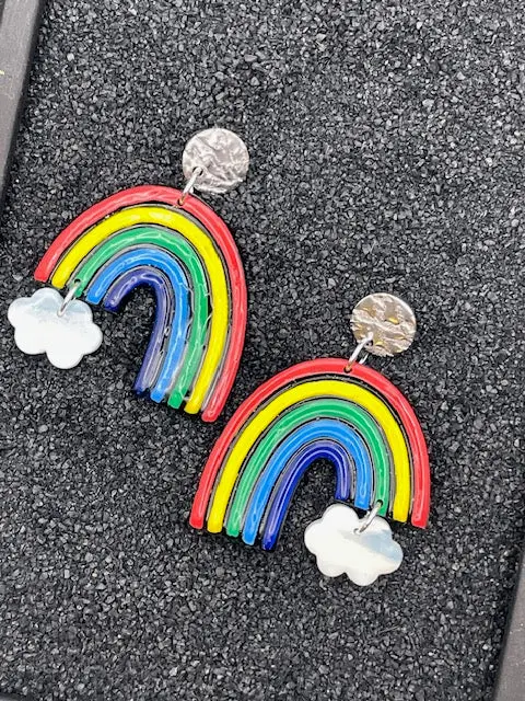 Love Is Love - Rainbow Arch With Cloud Earrings: Handmade Polymer Clay 1