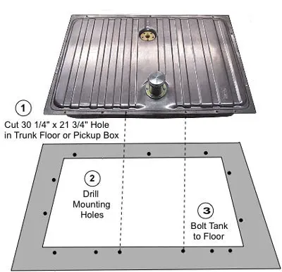 Universal And 1964-68 Mustang Replacement Steel Fuel Tank, W 3" Neck And Billet Cap 1