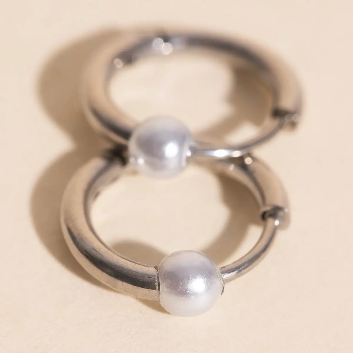 Pearl Huggie Hoop Earrings 2