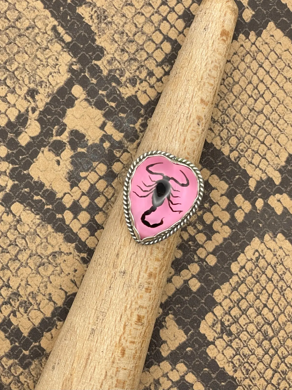 Wendy - Black Scorpion In Pink Resin Heart Ring 1