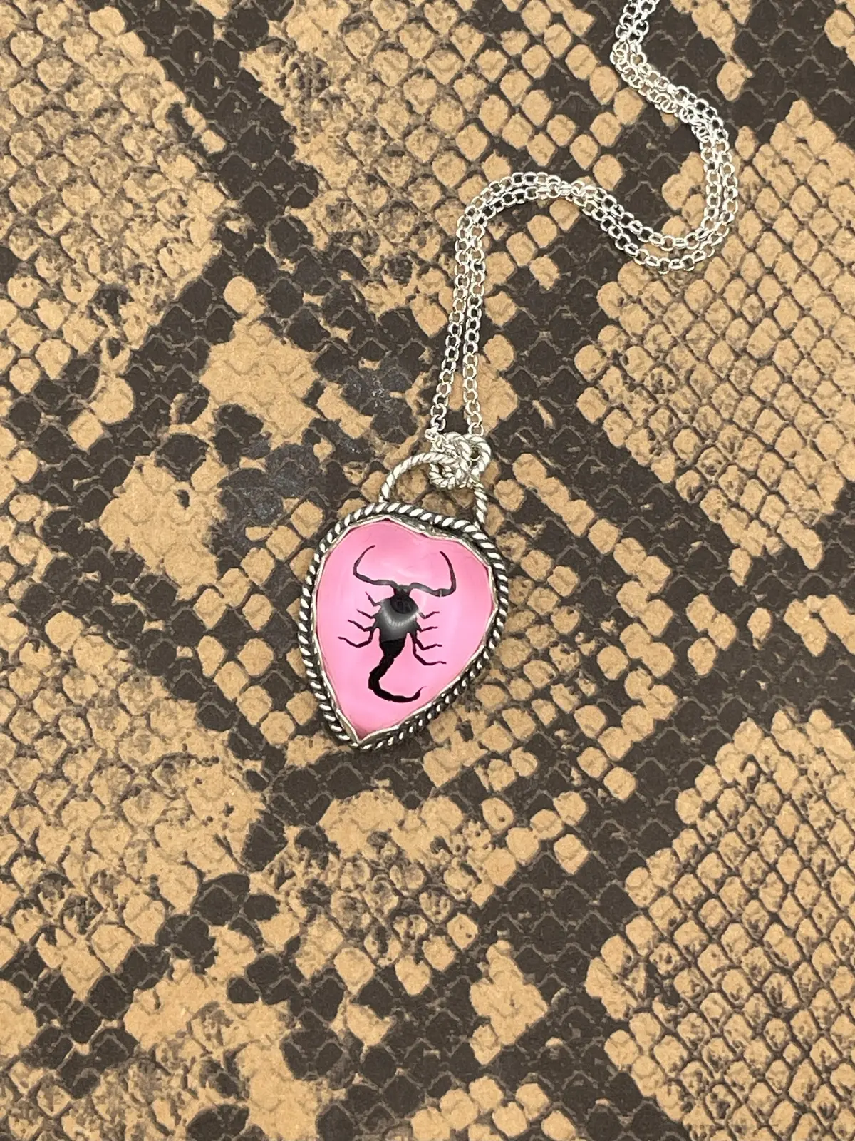 Wendy - Real Black Scorpion In Pink Resin Heart Pendant 1