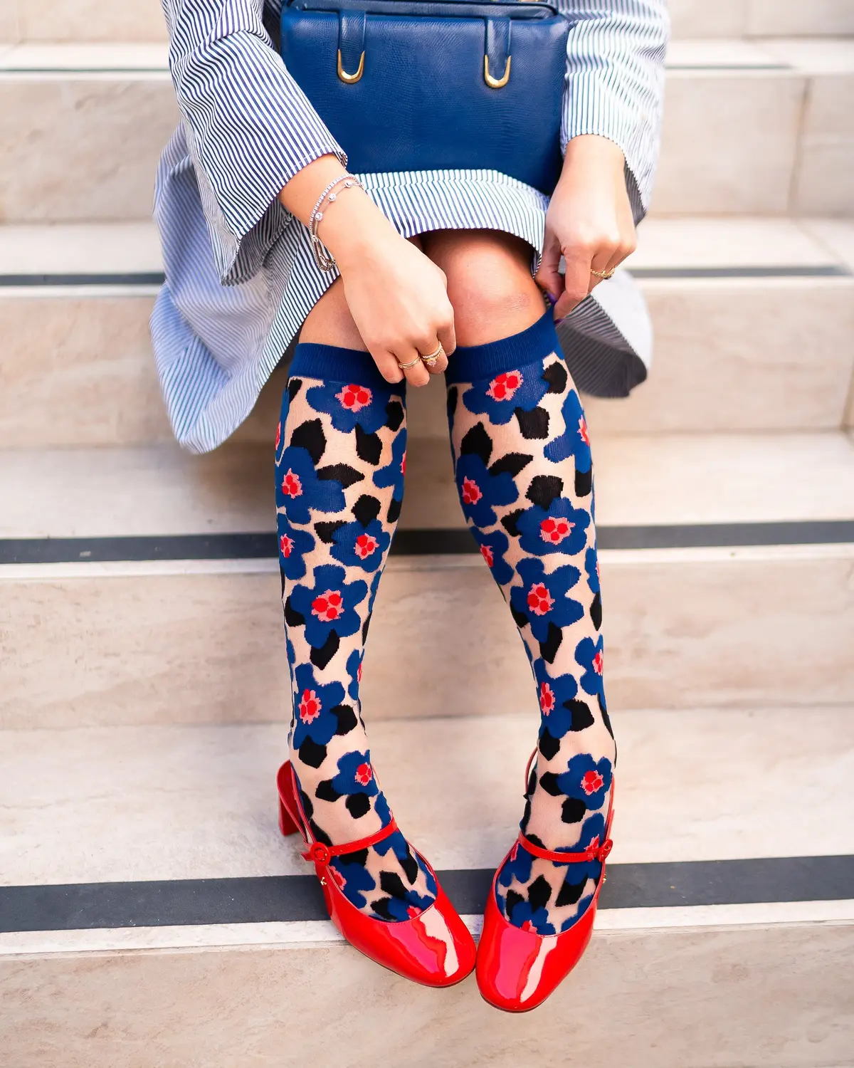 Bold Blue Sheer Knee High Sock 1