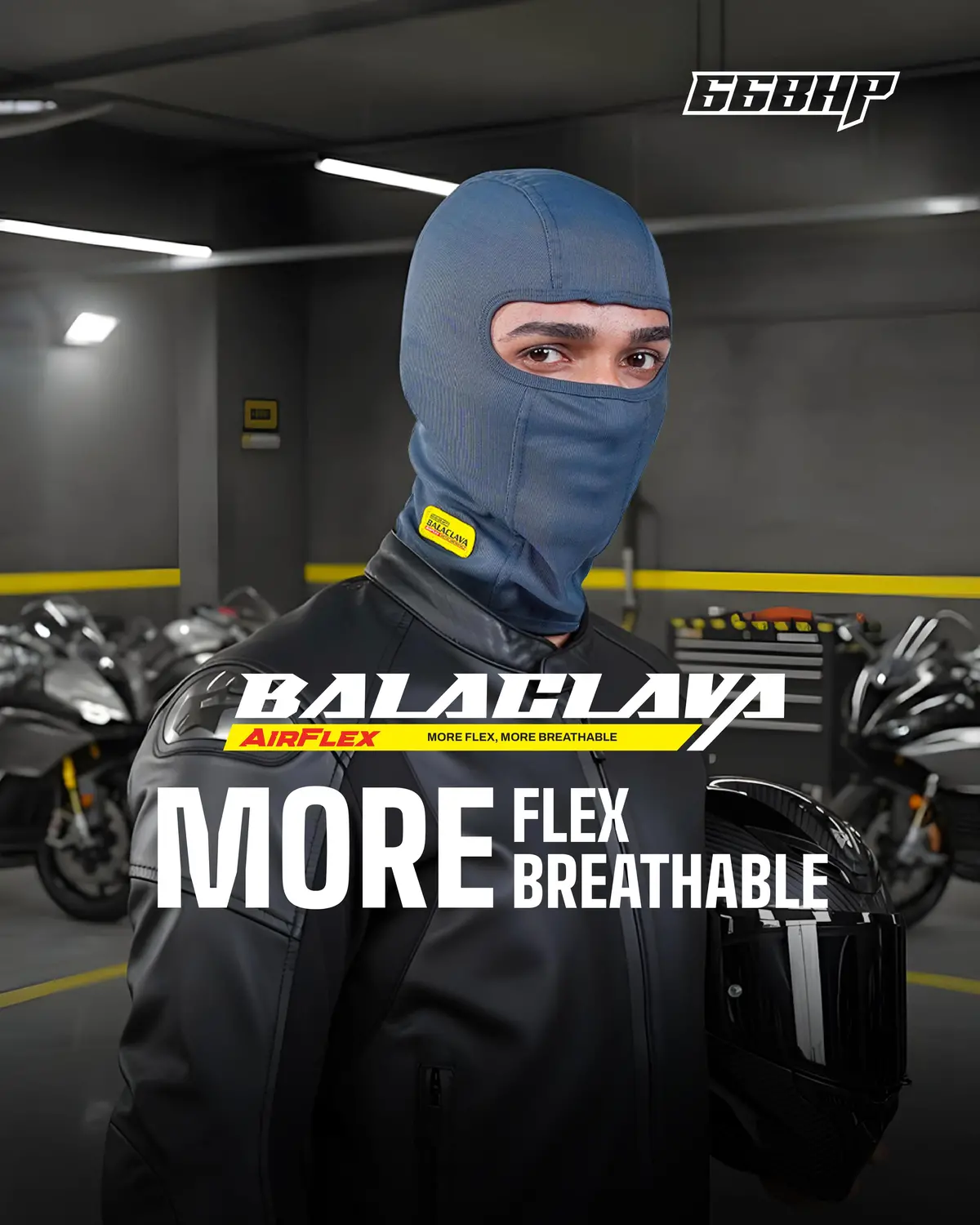 66Bhp Balaclava Air Flex – Ultra-Flex Cooling Ride Mask | Premium Spandex Comfort & Smooth Breathable Fit 1