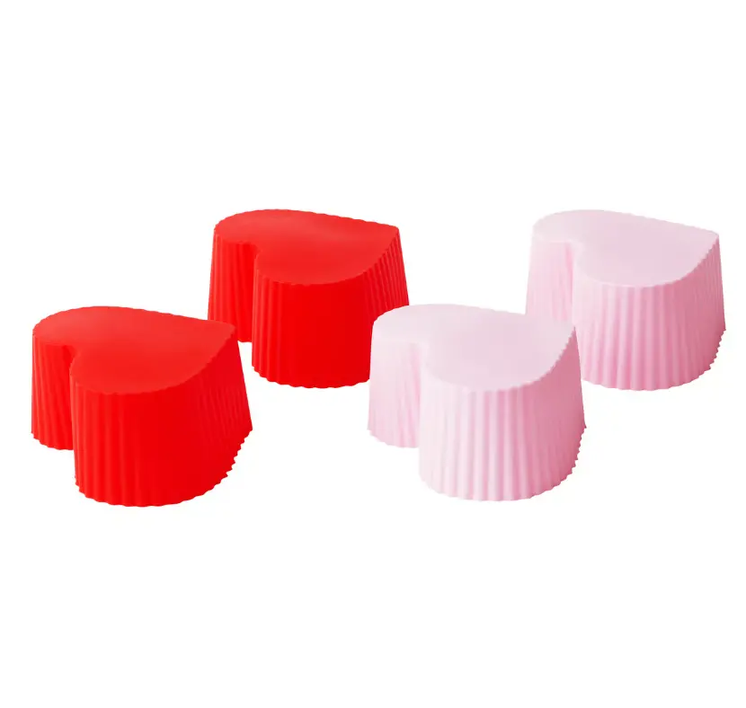 Bakelicious Bake Eat & Smile Heart Shaped Cupcake Liners - Red & Pink - Silicone 1