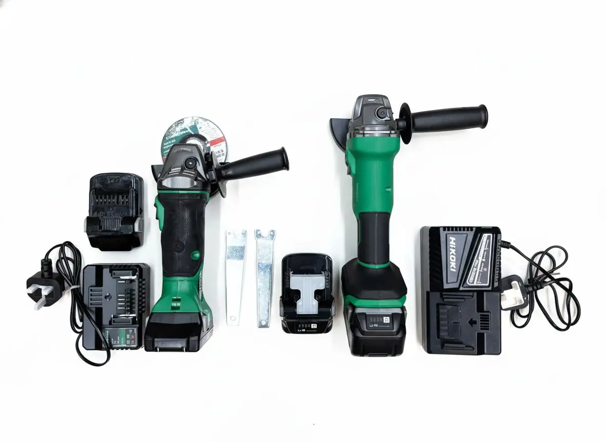 Hikoki 18V Cordless 4'' Grinder H-G18dsl2-3Ah + 18V Brushless Angle Grinder Cordless H-G1810dg-4.0Ah Combo Set C/W 2 Charger And 4 Battery (2Pcs 3Ah Battery &Amp; 2Pcs 4Ah Battery) | Model: H-Cb-G3+G4 1