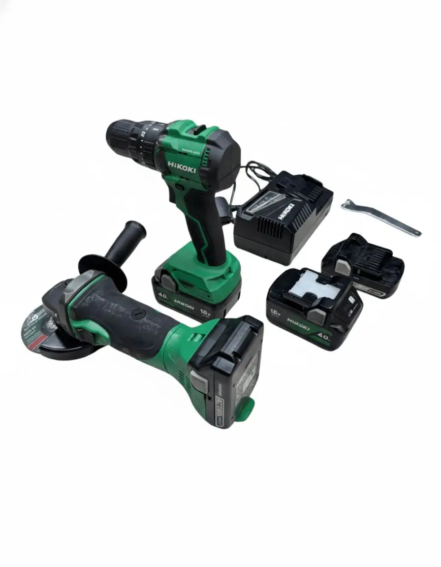 Hikoki 18V Cordless 4'' Grinder H-G18dsl2-3Ah + 18V Brushless Impact Driver Drill H-Dv18dg(E)-4.0Ah Combo Set C/W 1 Charger And 4 Battery (2Pcs 3Ah Battery &Amp; 2Pcs 4Ah Battery) | Model: H-Cb-G3+Dv18 1