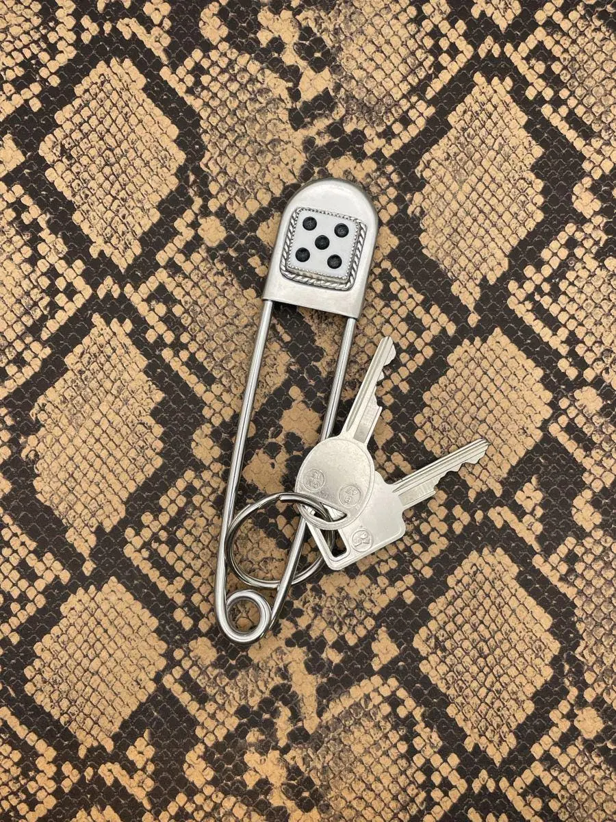 Zen - Jumbo Safety Pin Keychain With White Dice #5 1