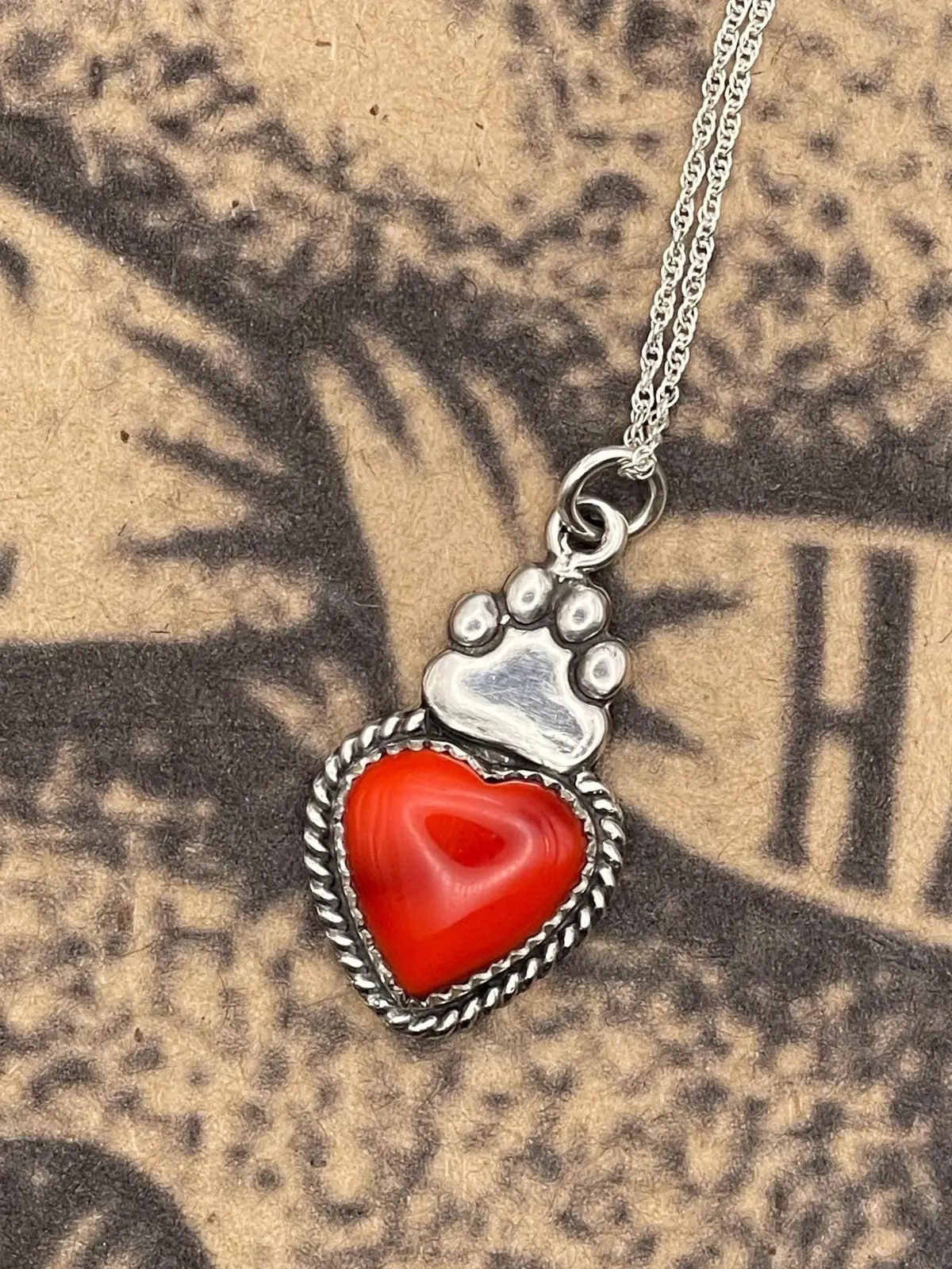 Rubi - Small Red Rosarita Heart Pendant Necklace With Paw Print 1
