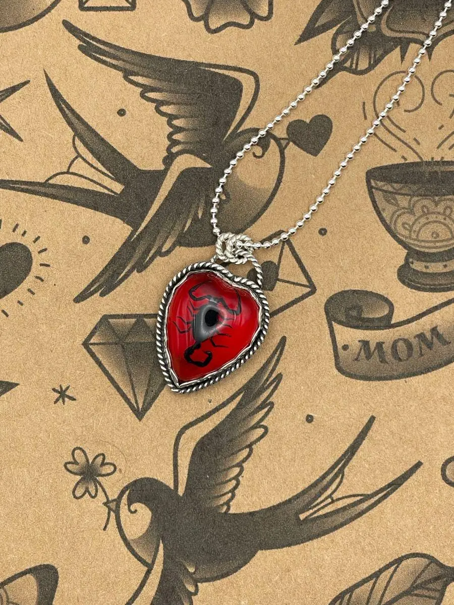Welch - Black Scorpion In Red Resin Heart Pendant Necklace 1