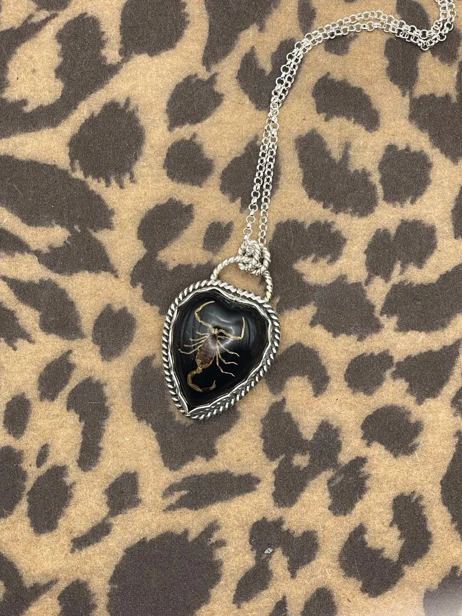 Warner - Golden Scorpion In Black Resin Heart Necklace 1