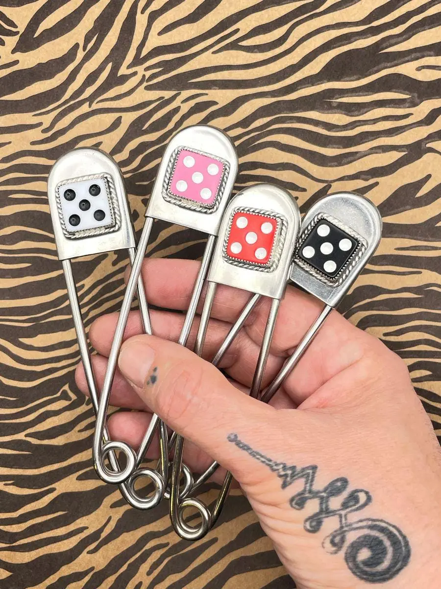 Zipper - Jumbo Safety Pin Keychain Black Dice #5 1