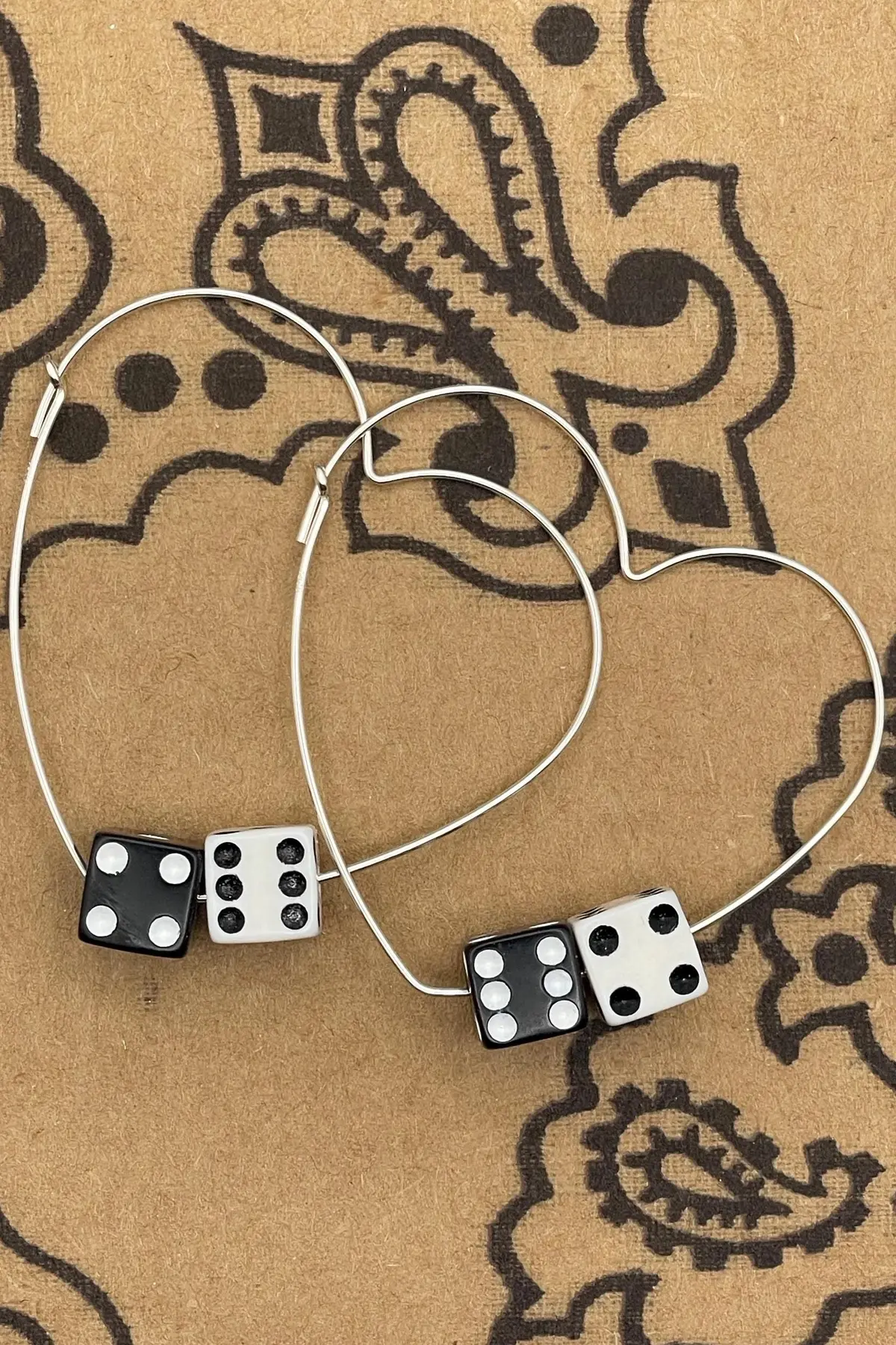 Zola - Black & White Dice Heart Hoops 1