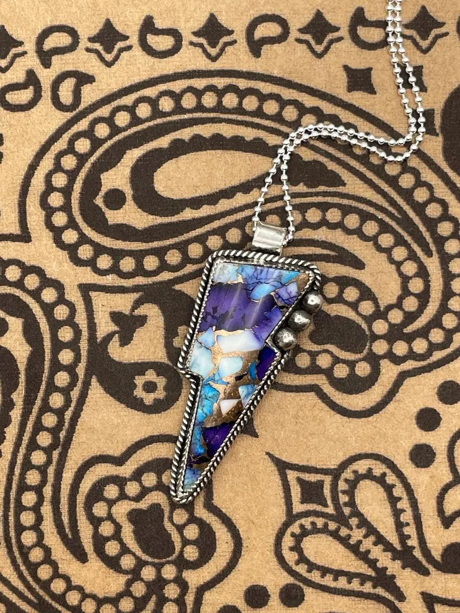 Kath - Purple Dahlia Turquoise Lightning Bolt Pendant Necklace 1